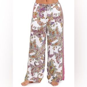 L'AGENCE Geraldine Printed Wide Leg Pants in White Multi Paisley